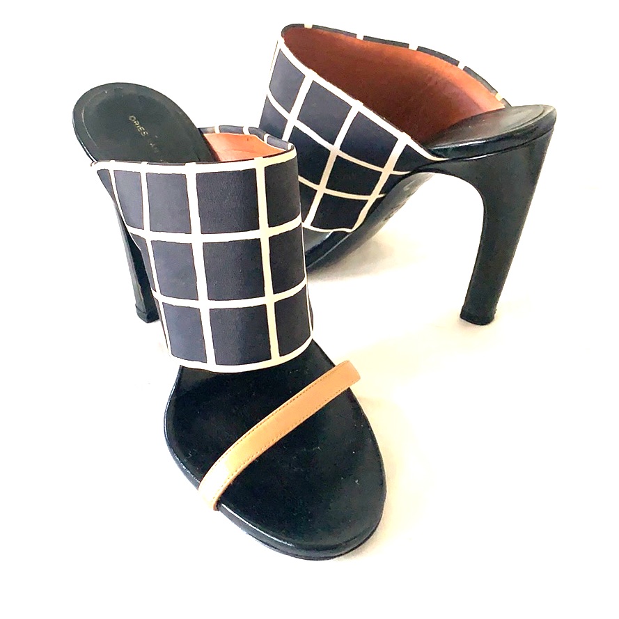Dries Van Noten Black And Cream Print Slide Sandal